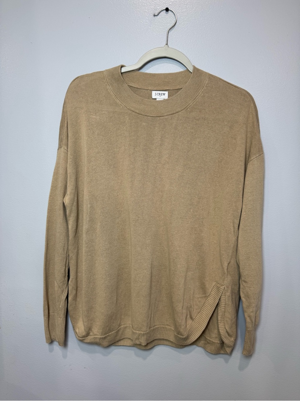 J.Crew Factory Linen Blend Curved Hem Sweater Medium Coastal Preppy Lightweight